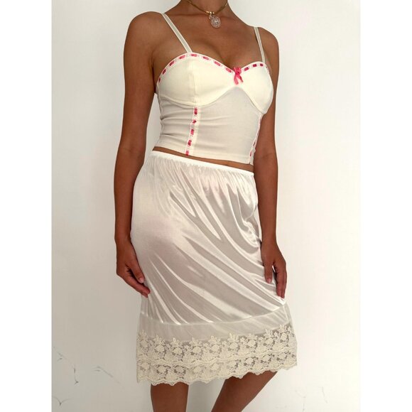 y2k vintage white pink lace ribbon cropped bustier corset crop top made in Italy - Picture 8 of 9